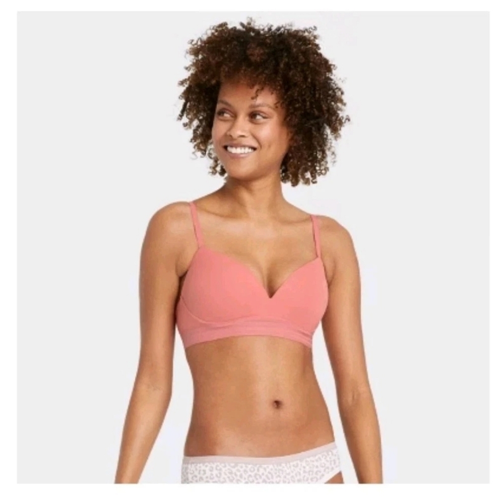 Auden Wire Free Wireless Lightly Lined Push Up Bra Rose/Pink/Peach/Coral 34C NWT